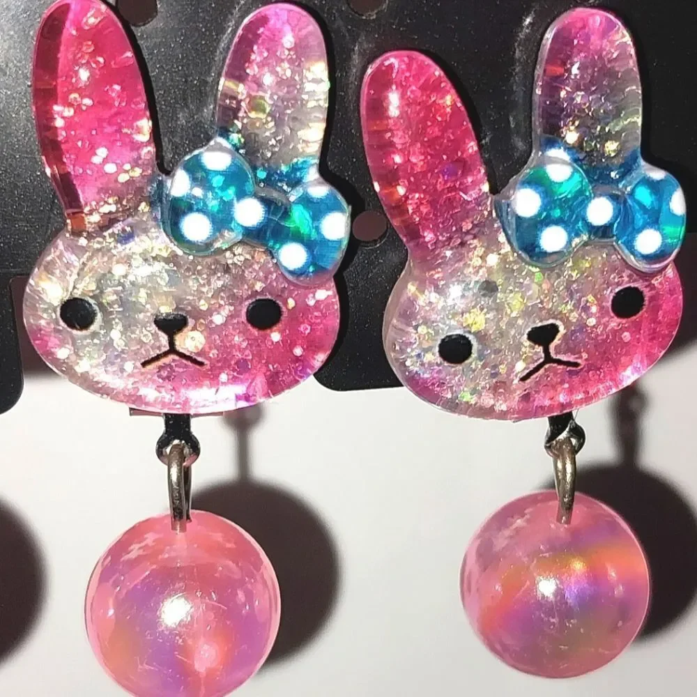 Pink Beautiful Bunny Fashion Clip-on Kids earrings - Picture 6 of 6